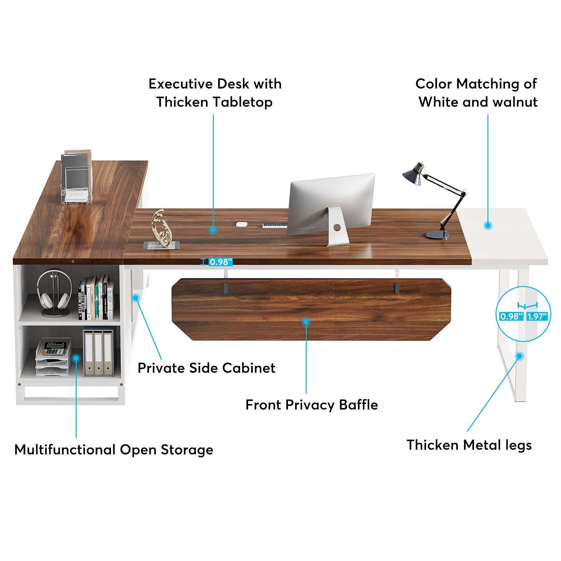 L-Shaped Desk, 86.6" Executive Desk with 55" File Cabinet Tribesigns